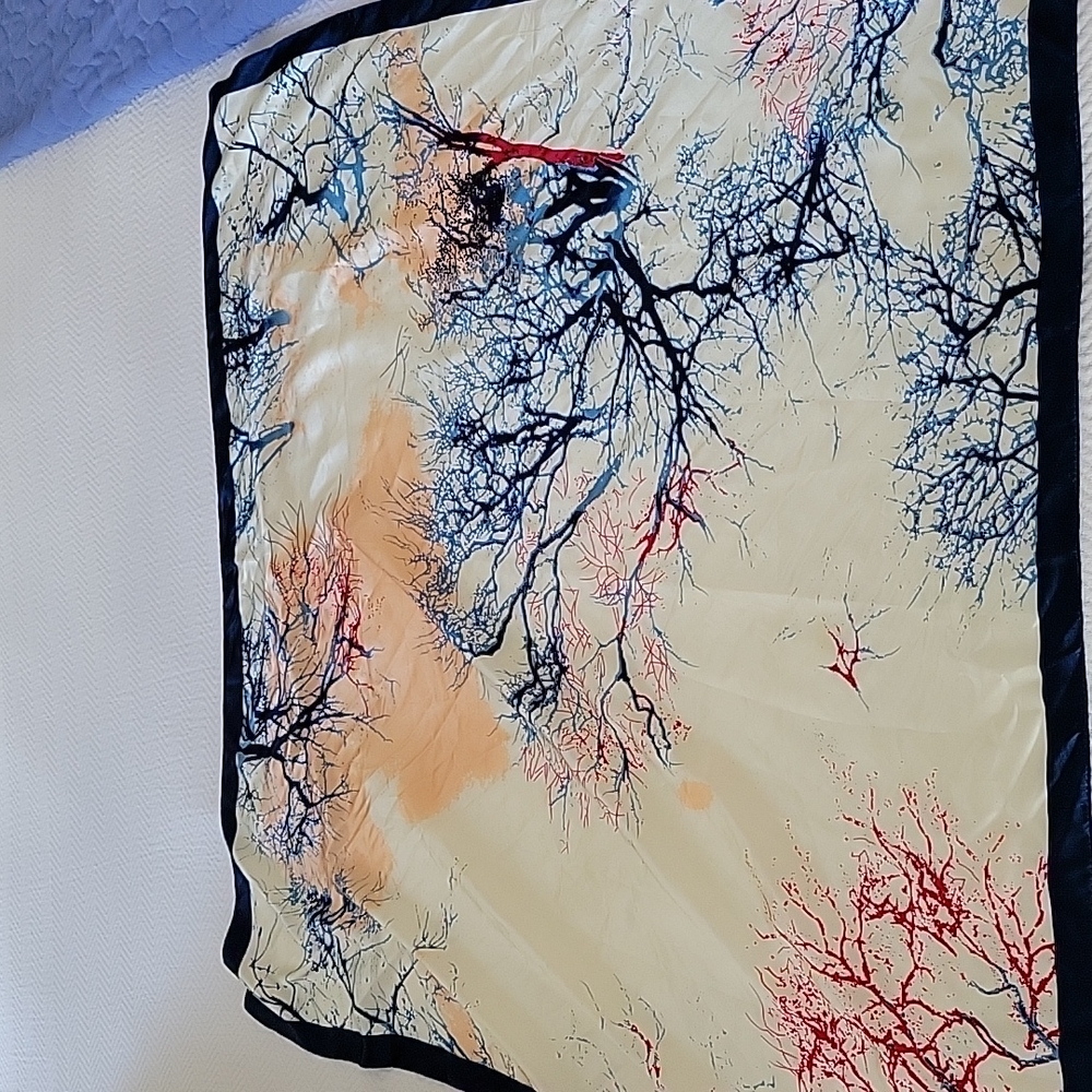 Corciova Square Blue, Beige, Red Tree Pattern Scarf
